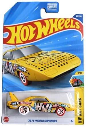 Hot Wheels 70 Plymouth Superbird HW Art Cars 710 Yellow 87250 B0DXHF6FLK